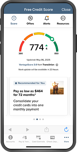 Monitor your credit score on our banking app