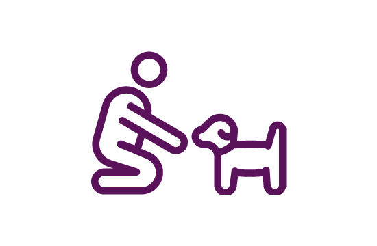 line icon of a person petting a dog