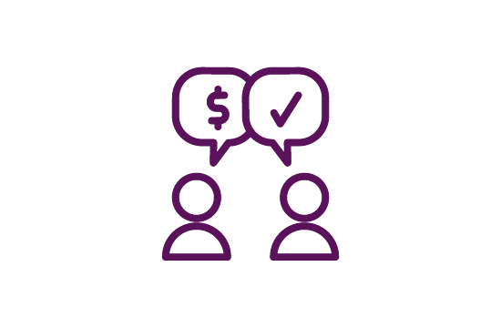 line icon of two people talking about money