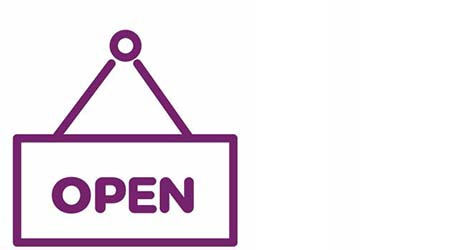 purple outline open sign