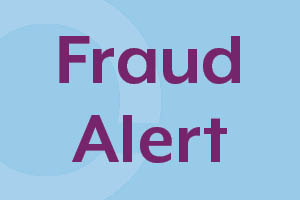 light blue background with inroads O and purple words reading fraud alert