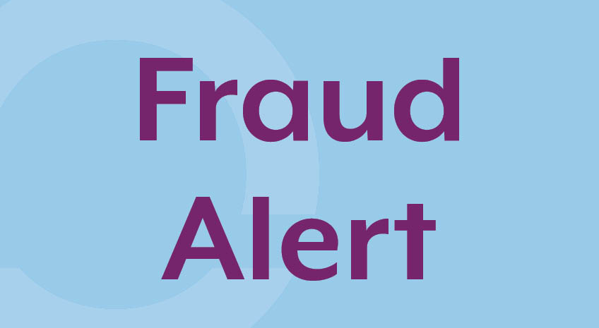 light blue background with inroads O and purple words reading fraud alert