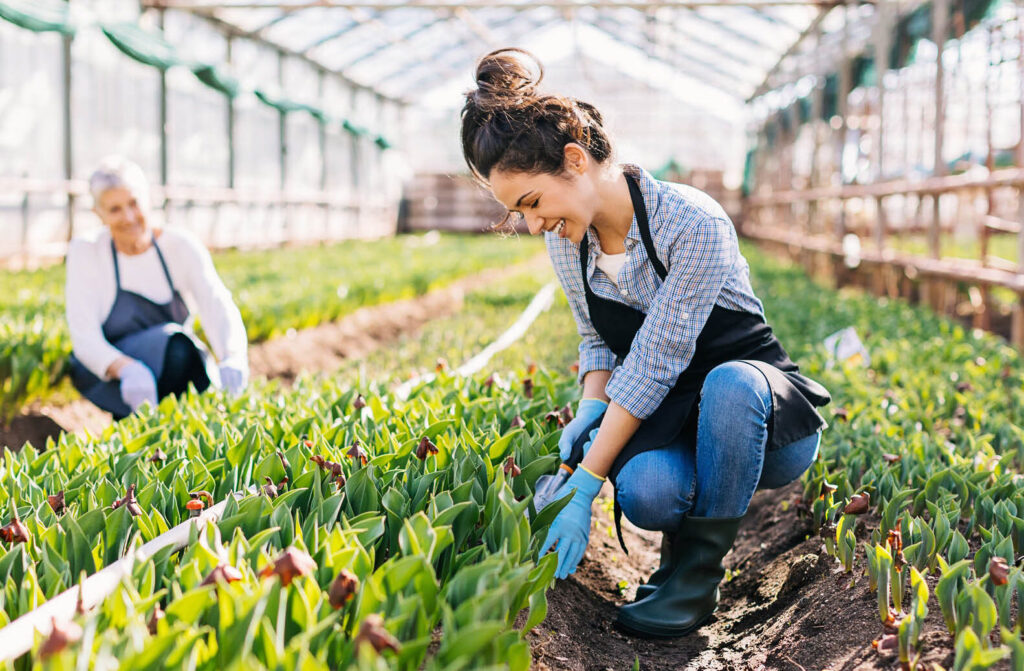 2 women in green house
